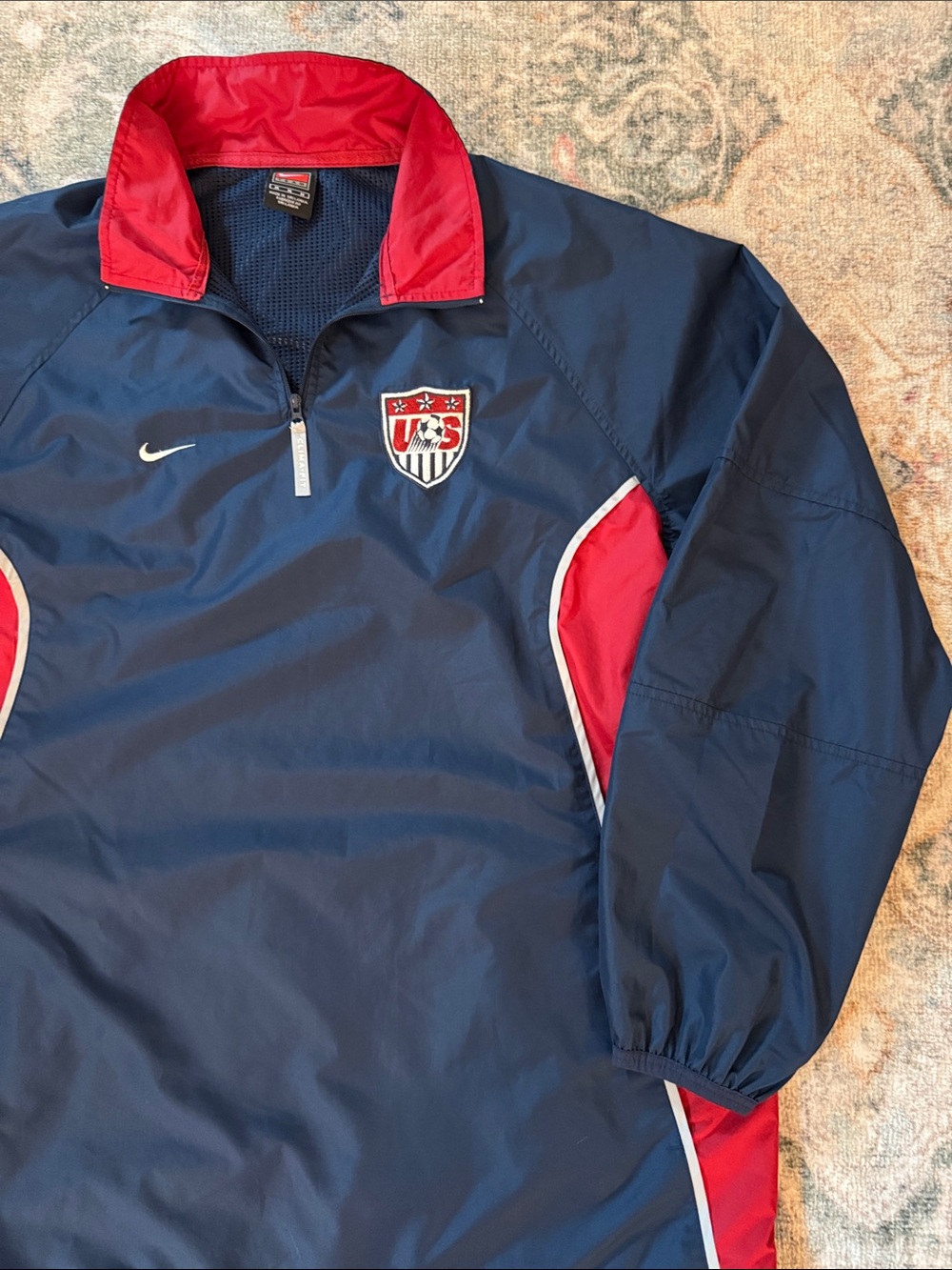 Vintage Nike Team USA Clima-FIT half-zip pullover windbreaker in navy blue red